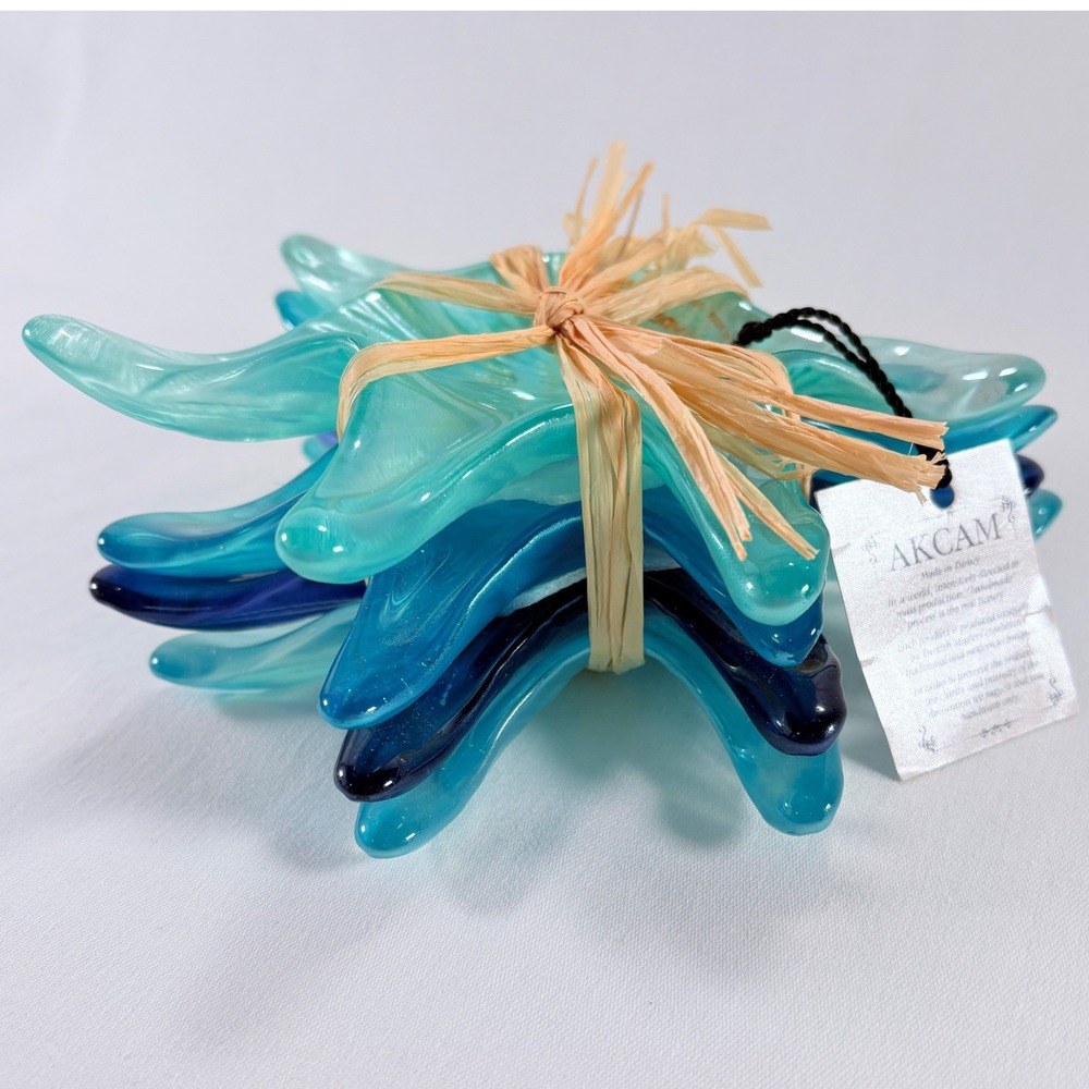 Akcam Turkish Handmade Art Glass Starfish Mini Dishes Nautical Beach Decor